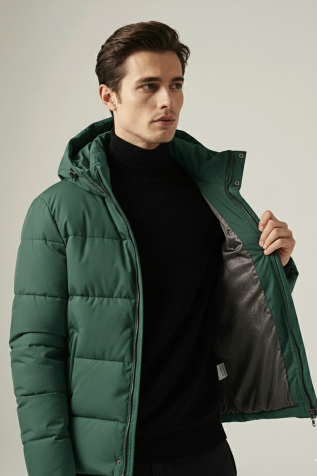Kurtka Puchowa z Kapturem i Pikowanym Wzorem | Marcin – Zielona