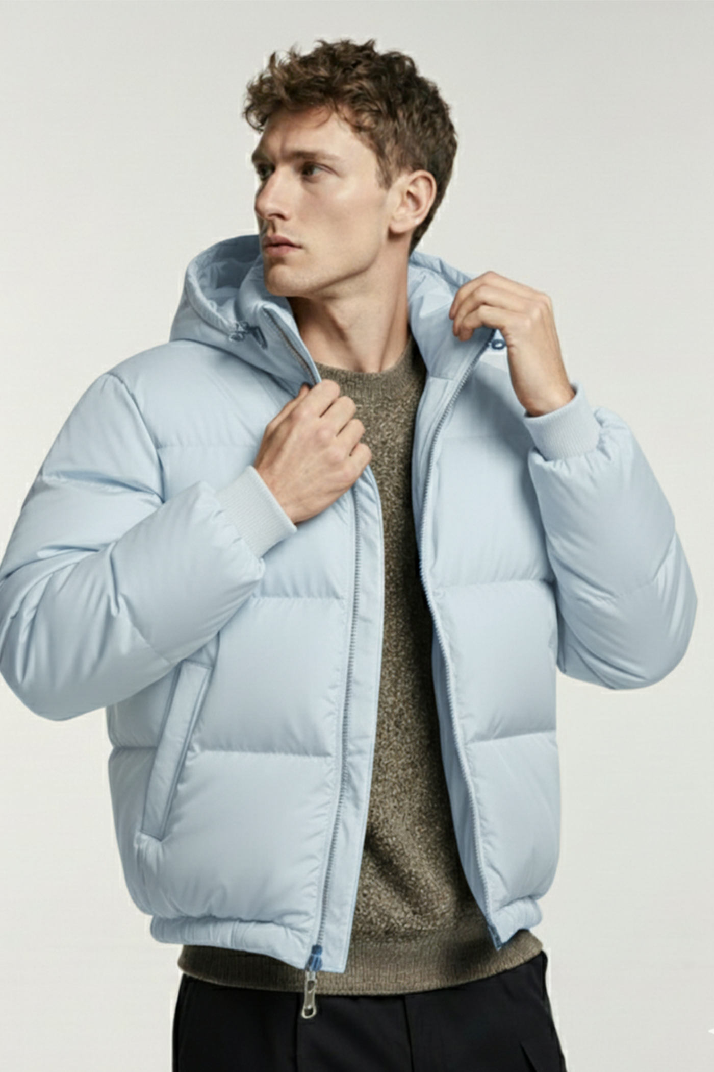 Kurtka Puchowa z Kapturem i Pikowanym Wzorem | Paweł – Jasnoniebieska