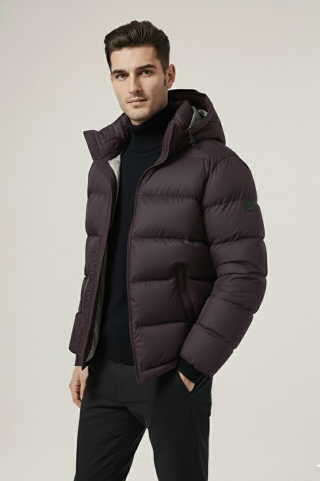 Kurtka Puchowa z Kapturem i Pikowanym Wzorem | Paweł – Fiolet Bakłażanowy