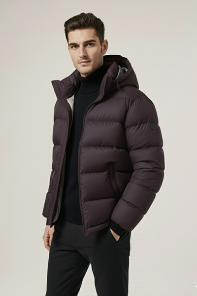 Kurtka Puchowa z Kapturem i Pikowanym Wzorem | Paweł – Fiolet Bakłażanowy