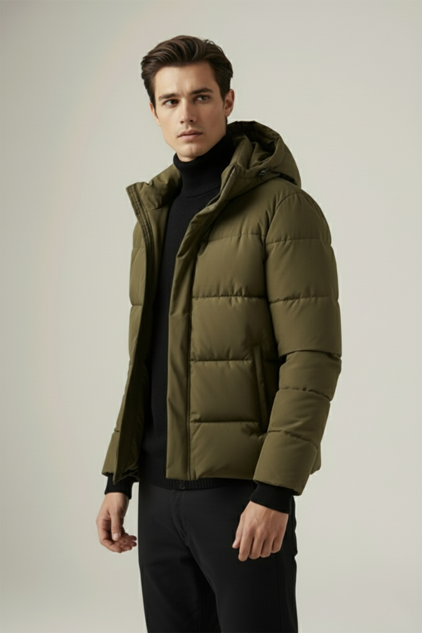 Kurtka Puchowa z Kapturem i Pikowanym Wzorem | Krzysztof – Leśna Zieleń