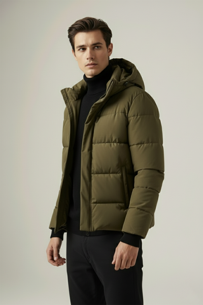 Kurtka Puchowa z Kapturem i Pikowanym Wzorem | Krzysztof – Leśna Zieleń