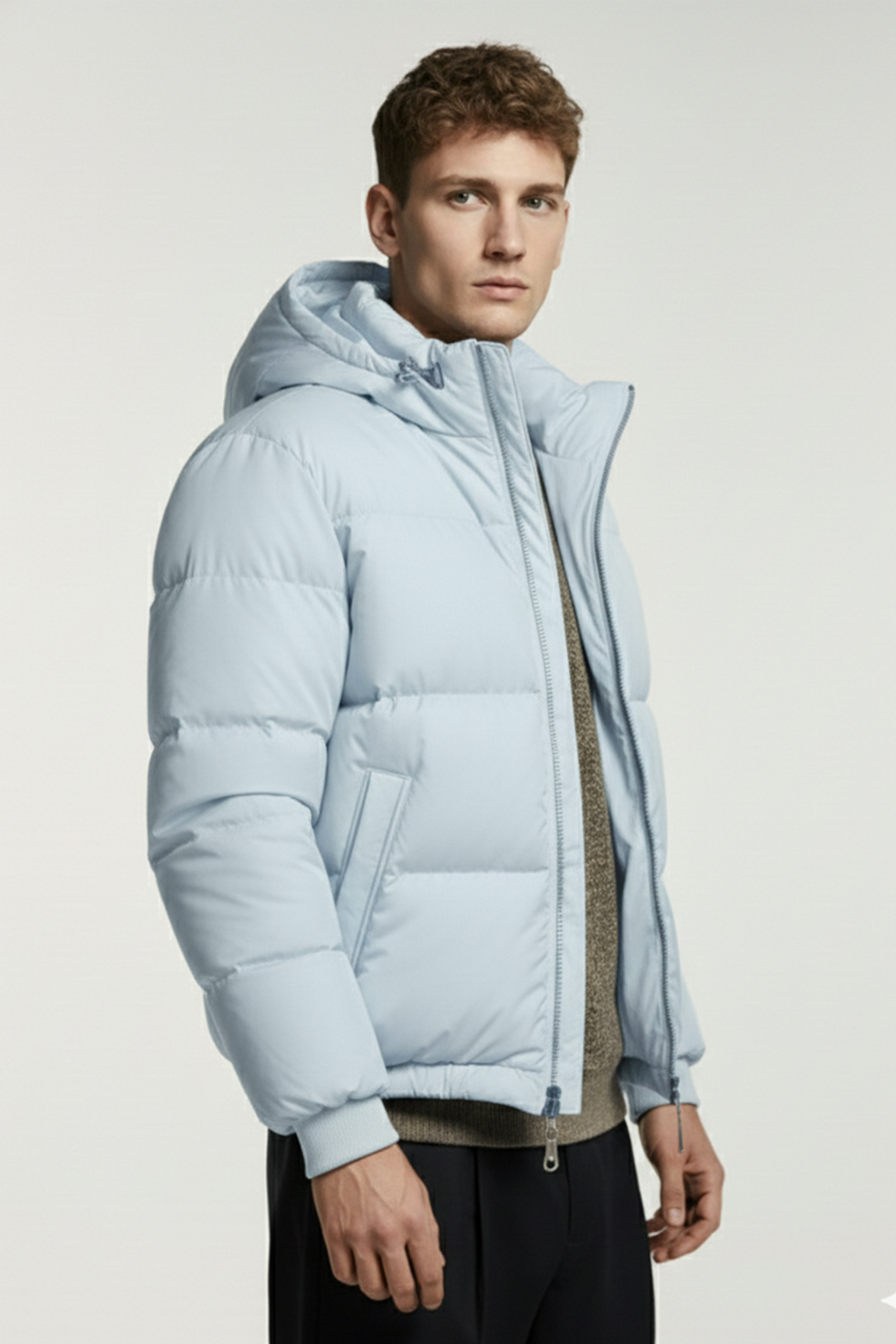 Kurtka Puchowa z Kapturem i Pikowanym Wzorem | Paweł – Jasnoniebieska