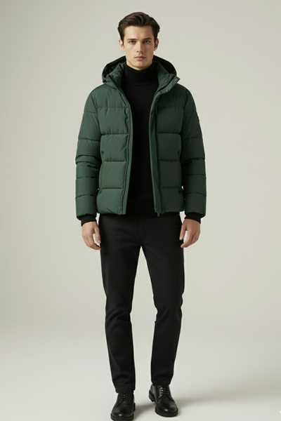 Kurtka Puchowa z Kapturem i Pikowanym Wzorem | Marcin – Zielona