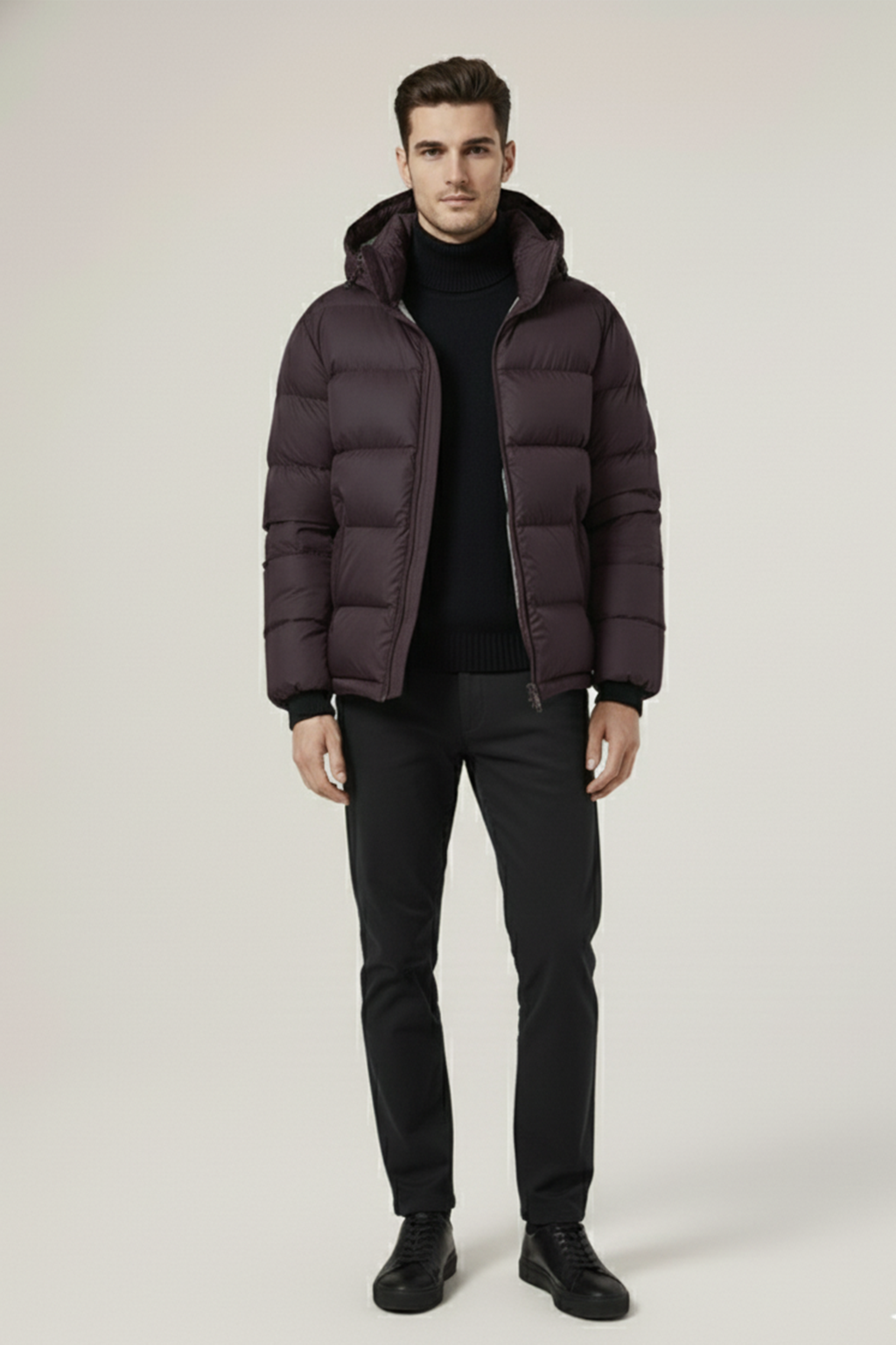 Kurtka Puchowa z Kapturem i Pikowanym Wzorem | Paweł – Fiolet Bakłażanowy