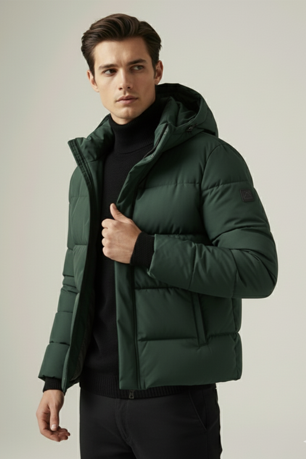 Kurtka Puchowa z Kapturem i Pikowanym Wzorem | Marcin – Zielona