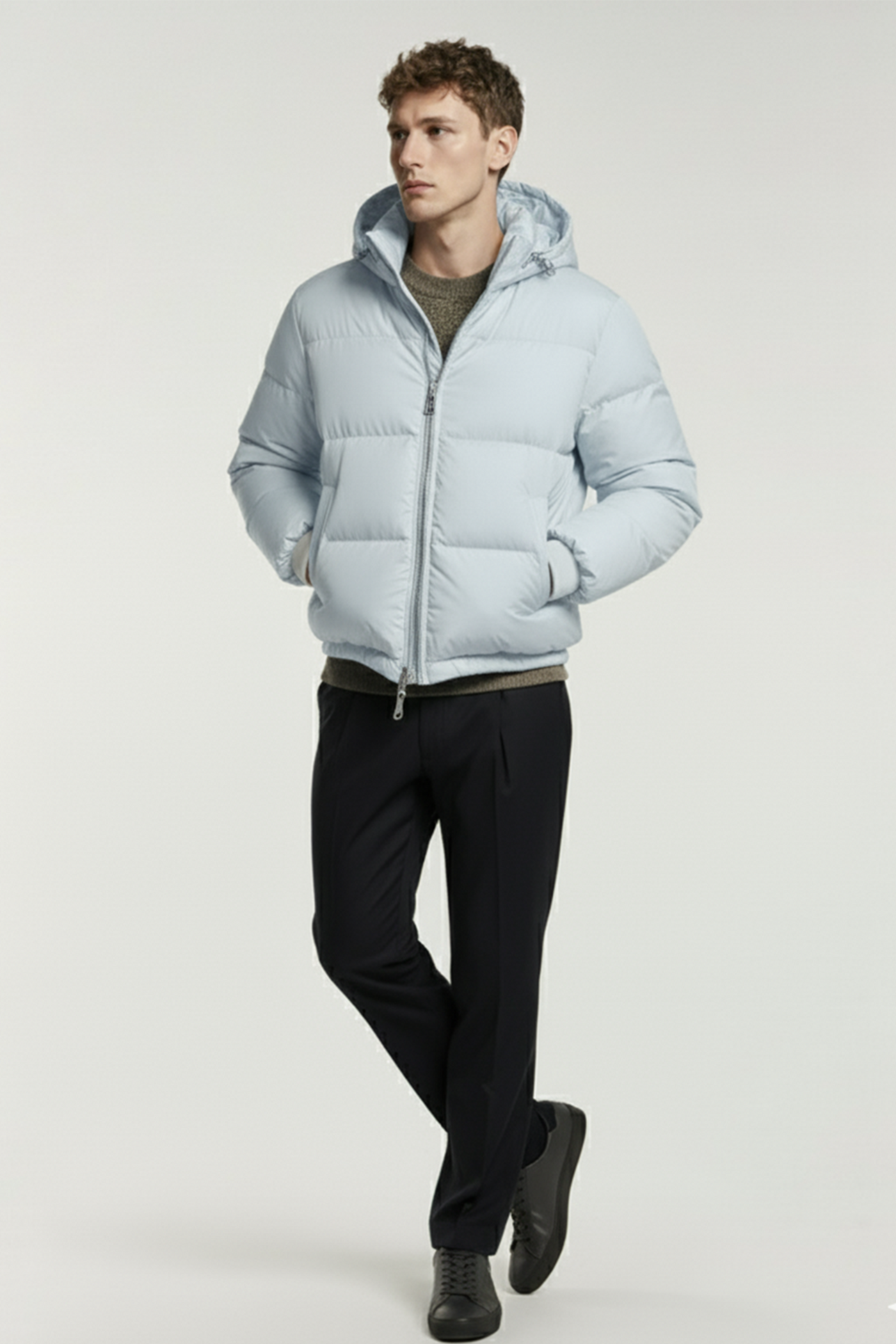 Kurtka Puchowa z Kapturem i Pikowanym Wzorem | Paweł – Jasnoniebieska