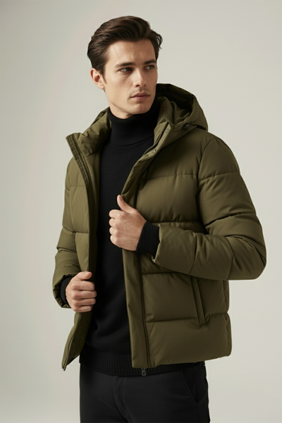 Kurtka Puchowa z Kapturem i Pikowanym Wzorem | Krzysztof – Leśna Zieleń