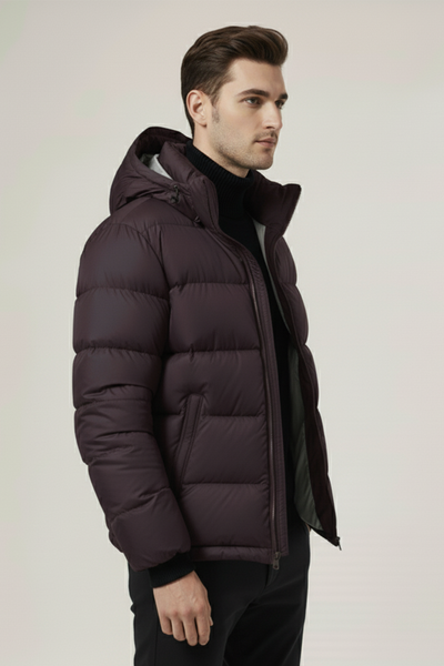 Kurtka Puchowa z Kapturem i Pikowanym Wzorem | Paweł – Fiolet Bakłażanowy