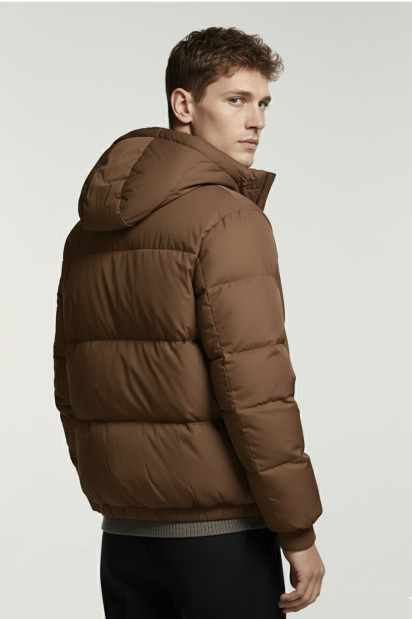 Kurtka Puchowa z Kapturem i Pikowanym Wzorem | Piotr – Brązowa