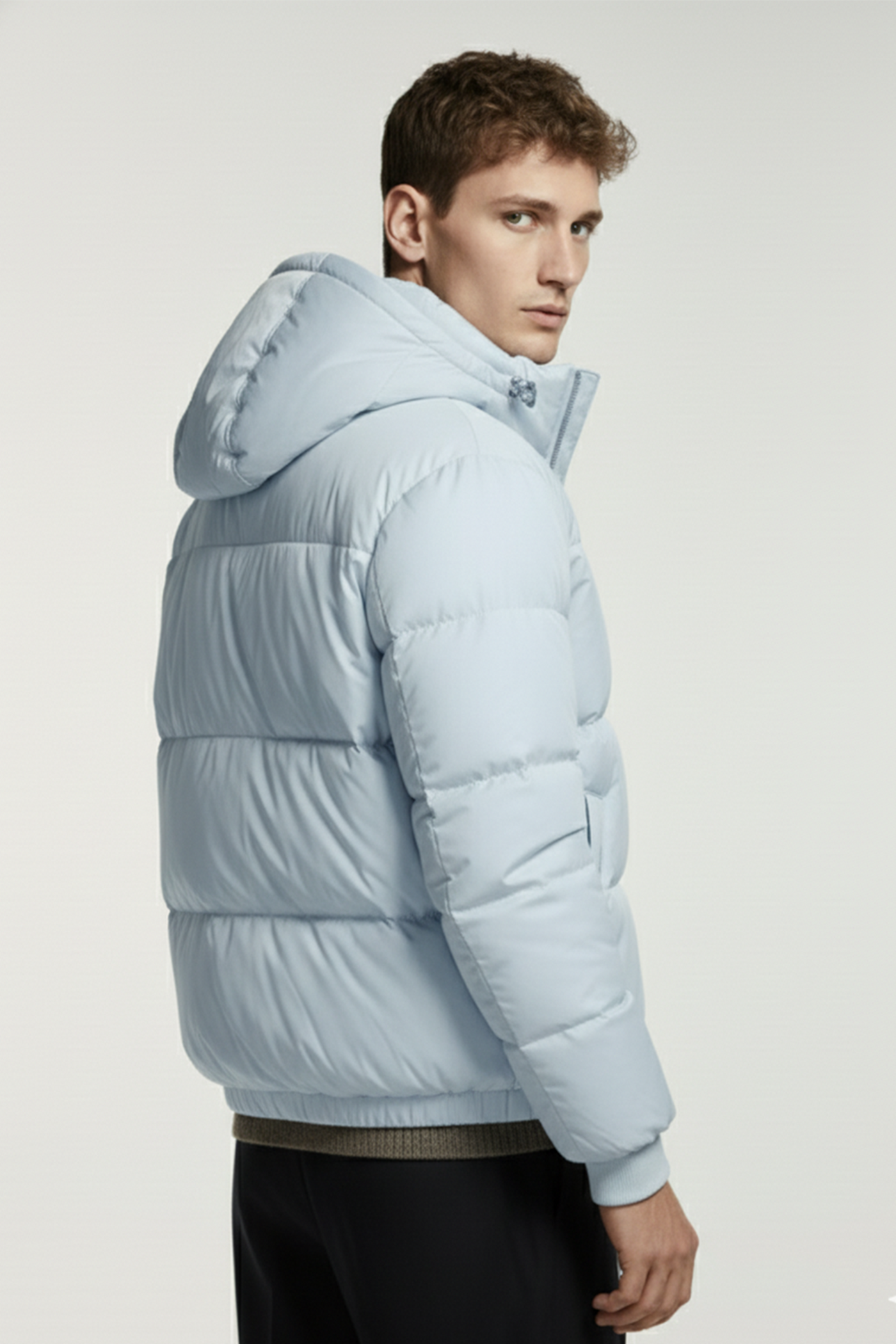Kurtka Puchowa z Kapturem i Pikowanym Wzorem | Paweł – Jasnoniebieska