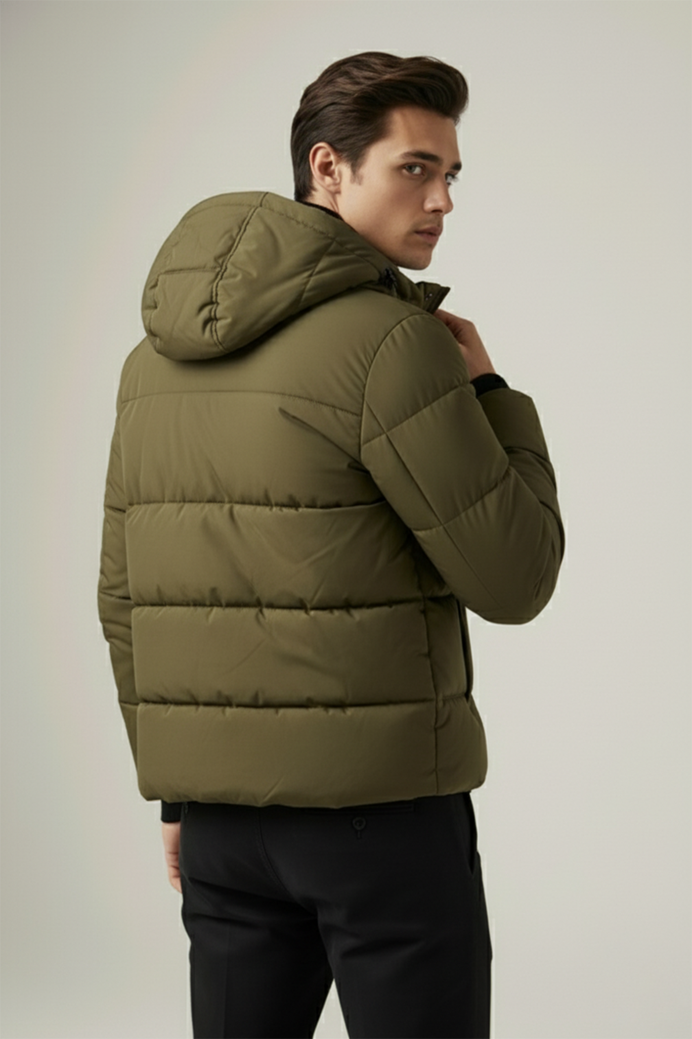 Kurtka Puchowa z Kapturem i Pikowanym Wzorem | Krzysztof – Leśna Zieleń
