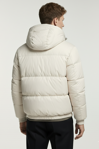 Kurtka Puchowa z Kapturem i Pikowanym Wzorem | Mateusz – Kremowa