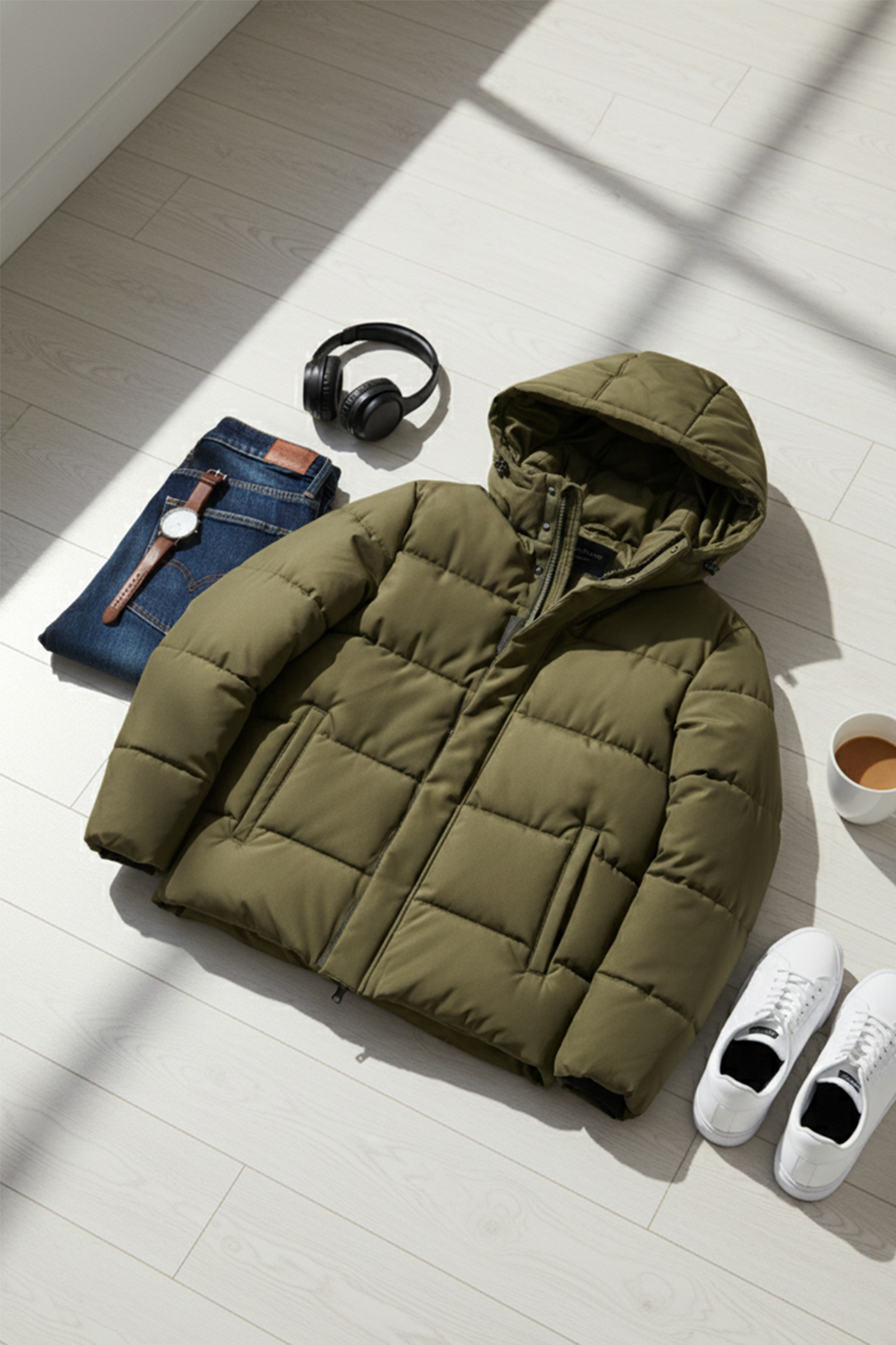 Kurtka Puchowa z Kapturem i Pikowanym Wzorem | Krzysztof – Leśna Zieleń
