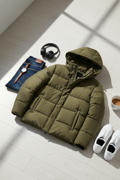 Kurtka Puchowa z Kapturem i Pikowanym Wzorem | Krzysztof – Leśna Zieleń